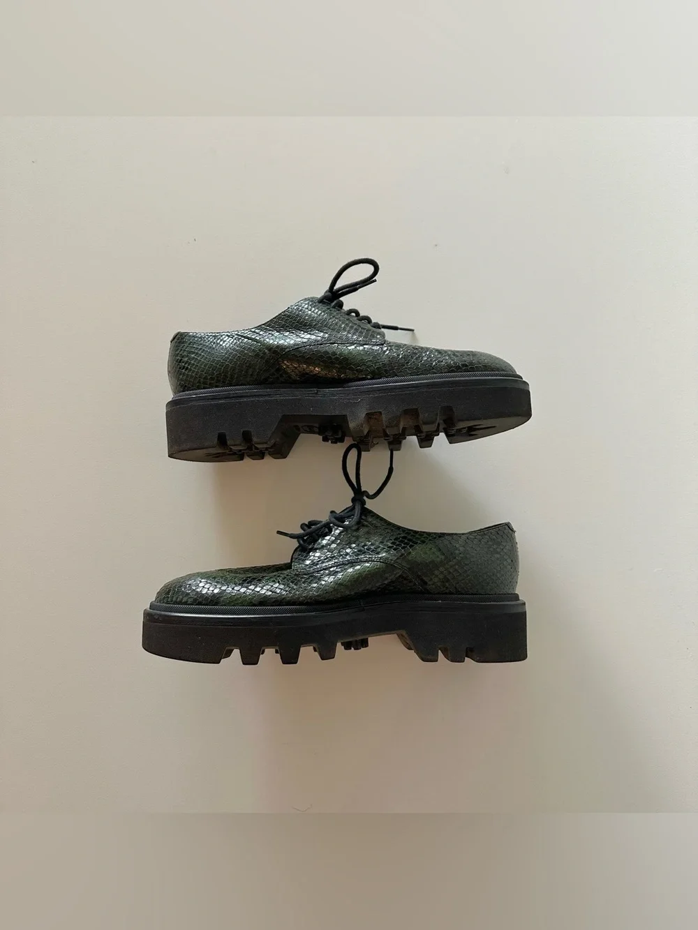 Dries Van Noten Green Snakeskin Python Derby Lug Sole Shoes 39 US 9 Avant Garde